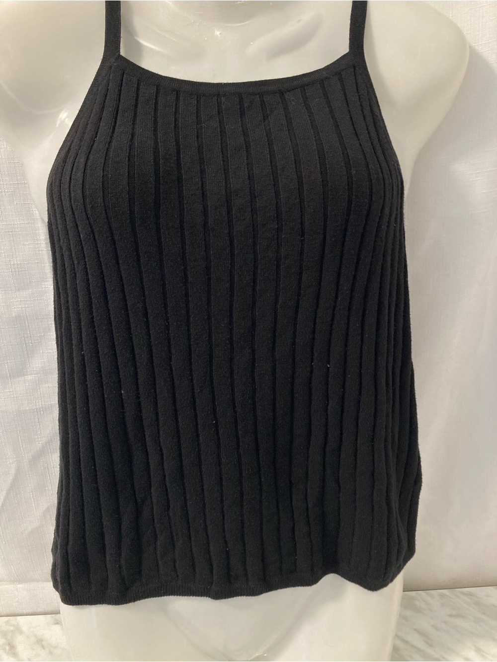 Black Ribbed Knit Cami Tank Top Minimalist No Brand Medium/Large
